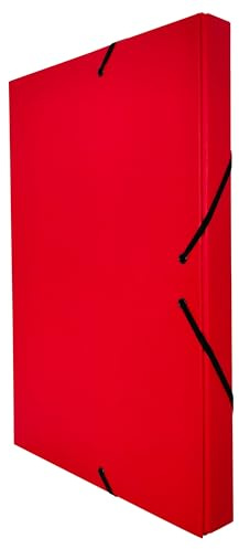 Raylu Paper – Carpeta de Proyectos Mate de tamaño A4 con lomo de 3 cm, carpeta de cartón resistente y cierre con gomas para proyectos escolares u oficina, Archivador tamaño 34 x 24 cm (Rojo)