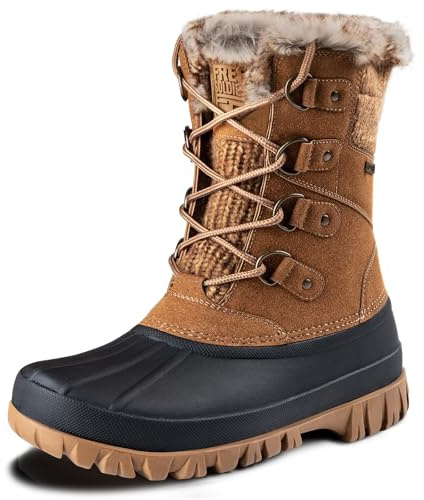 FREE SOLDIER Women's Waterproof Winter Cold Weather Snow Boots for Women Outdoor Fashion Duck Boots Comfortable Insulated(Brown 10)