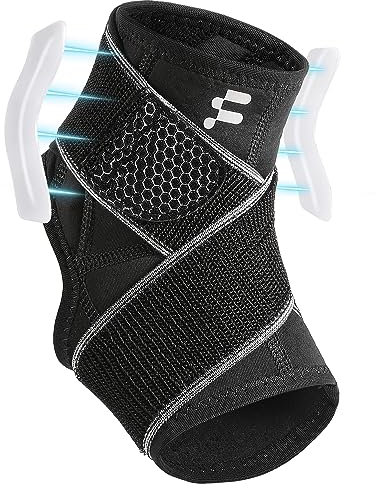 Fitomo Sprunggelenkbandage mit Seitlichen Stützstreben, Knöchelbandage für Plantarfasziitis, Achillessehnenentzündung, Verstauchungen, Fußbandage Kompressionsschutz Ideal für Basketball Fußball Laufen