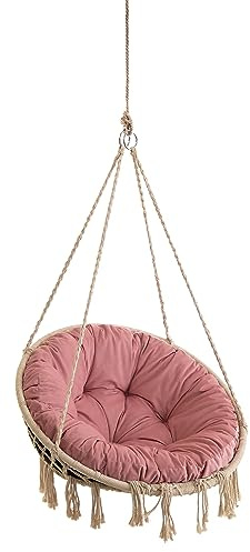 PillowPrim Coussin en Velours pour Fauteuil Suspendu, Chaise Balançoire d'Intérieur, Lavable, Rond, Rose, 92 cm