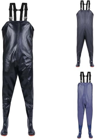 Women's Waterproof Breathable Long Fishing Trousers with Boots Neoprene Waders Rain Dungarees Men's Windproof Braces Work Trousers Work Trousers Non-Slip Wading Boots Trousers, Aa-black, 7 UK