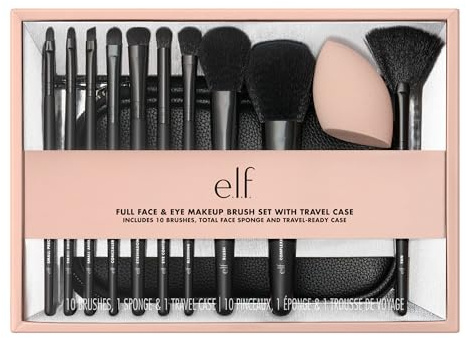 e.l.f. Full Face & Eye Make-up Brush Set with Travel Case, 11 Face & Eye Brushes for Creating a Full Face Make-up Look, Vegan & Cruelty-Free