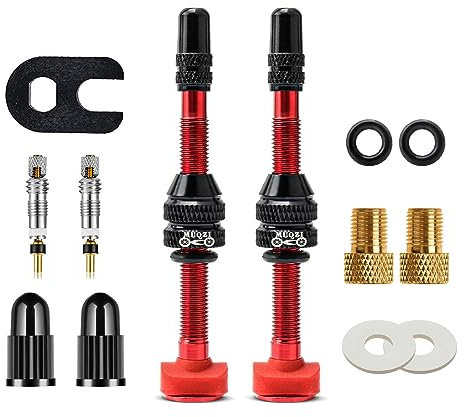 Tubeless Presta Valve Stem, Bike Valve Stem Kit with Valve Core Removal Tool and Presta Valve Cores Kits for Bicycle MTB, Red(60mm)