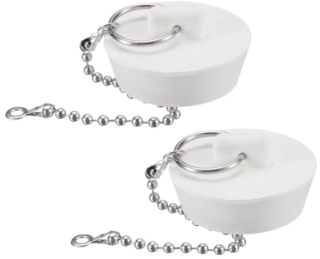 QUARKZMAN 2 Pcs Tapones para Bañera Tapones de Goma para Bañera de 1-3/8 a 1-1/2 Tapón de Desagüe de Fregadero de Cocina Tapón de Desagüe de Baño y Cadena de Cuentas de 15 Blanco