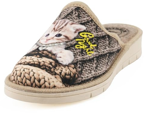 JOMIX Chaussons Compensés Femme à Imprimé Chat Orthopediques Hiver Confortable pour Maisons Fabriqué en Italie