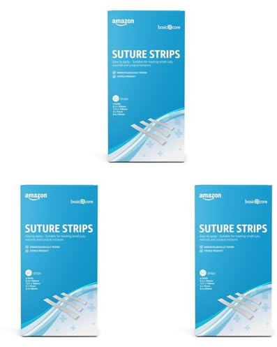 Amazon Basic Care - Tiras de sutura hipoalergénicas esterilizadas, 4 tamaños, 60 Unidad, paquete de 3