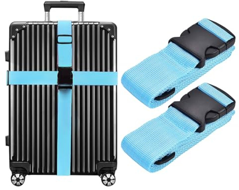Luggage Straps - Suitcase Straps, Adjustable Luggage Belt, Thickened Packing Belts, Baggage Security Straps, Travelling Luggage Accessories for Handbag, Luggage, Suitcase, Carts (Blue, 2PCS)