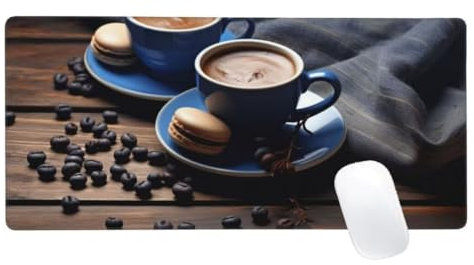 Café Tapis de Souris XXL 1600x800, Tapis de Souris Macarons, Tapis Souris Clavier et Bureau, Étendu Tapis de Souris Gamer, Lavable Surface, Base Antidérapante, Améliorer Précision et Vitesse Z2-284