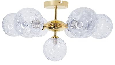 Beliani Modern Ceiling Light Glass 7 Point Metal Plate Round Shades Pendant Blue and Gold Anadyr