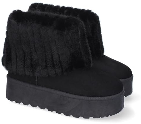 shoes&blues.es 89231 Botin Australiano de Plataforma para Mujer, Comodos y Calentitos, Forrados con Pelo, Ideales para Invierno. Negro Talla 39