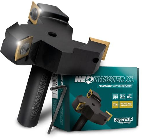 Bayerwald NeoTwister fresa a spianare per legno diametro Ø 60mm/gambo Ø 12mm | Fresa per legno gambo 8mm per legno | Fresa legno professionale | Intercambiabili con rivestimento TiN Coltelli