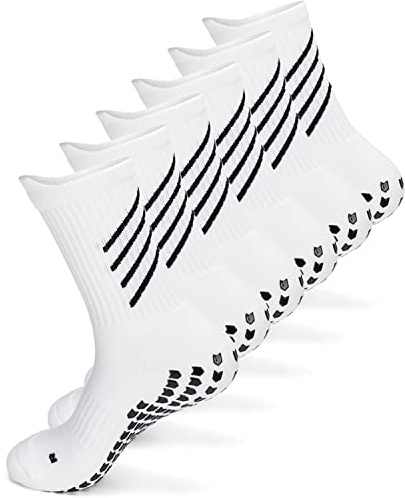 Gogogoal Calcetines deportivos antideslizantes para hombre mujer de algodón transpirable con agarre fútbol ​​yoga tenis correr gimnasio Blanco M 3P