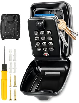MAGIC JOHN Key Safe Wall Mounted Police Approved, Key Lock Box Outdoor with Resettable 12-Digit Code, Large Key Lock Box with Weatherproof Cover for Home Garage Office School