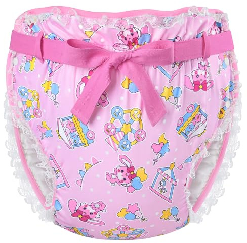LittleForBig Silky Adult Ribbon Omutsu Diaper Wrap Cover Washable Adjustable Reusable Waterproof - Usagi Pastel Circus Pattern Pink M
