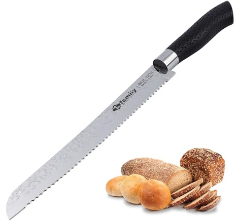 Family Cuchillo para Pan 32cm Acero Inoxidable, Hoja Martillada 2.8cm Para Preparación Rápida, Mango Ergonómico y Seguro, Ideal Para Cortes Grandes