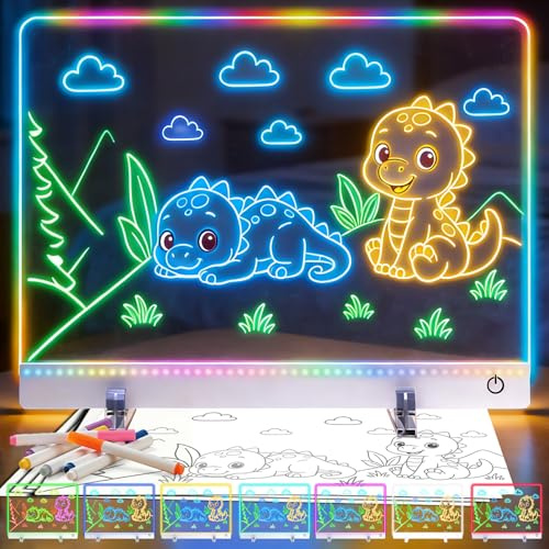 16.8-Inch Led Drawing Board for Kids: Rechargeable LED Drawing Tablet with 7 Colors&3 Dynamic Modes Dry Erase Boards Light Up Drawing Board Toys Birthday Gifts for Grandkids Girls Teens