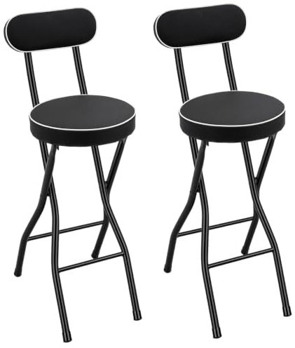 TkkMivcOC Barstolar, hopfällbar 2 stycken hopfällbara pall, vikbara barstolar med ryggstöd och fotstöd, ståpall för balkong, trädgård, terrass, lastkapacitet 125 kg (svart)
