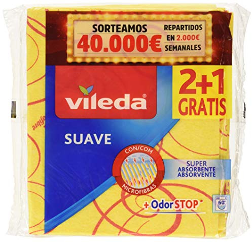 Vileda, Bayeta Suave con 30% Microfibras - 2 unidades + 1 unidad gratis, Pack de 4