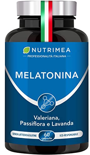 Melatonina per dormire | con Valeriana, Passiflora e Lavanda | 60 capsule naturali da 0.95 mg | Favorisce il sonno | Riduce gli effetti del jet lag