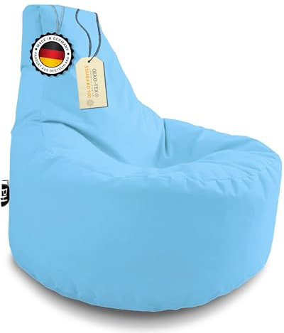 PATCH HOME Gamer Kissen & Lounge Sitzsack – befüllbar mit Reißverschluss, gefüllt mit Styropor, geeignet für In- & Outdoor. Perfekt als Gaming Sessel Sitzkissen (Hellblau - Ø 75cm x Höhe 80cm)