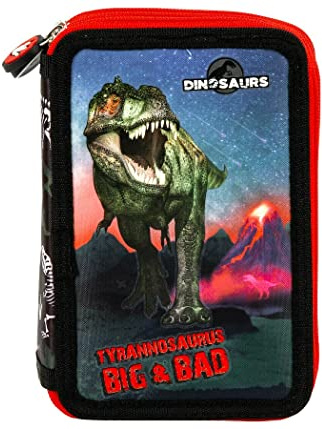 Dinosaurier Dino T-REX 3-Fach 43 Teile Dreistöckig FEDERTASCHE FEDERMAPPE Federmäppchen Etui mit Sticker-von-Kids4shop