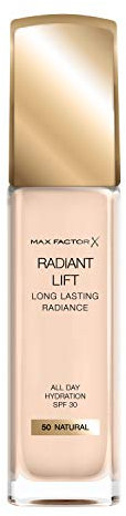 Max Factor - Fondotinta Liquido Radiant Lift - Formula Antietà a Lunga Durata con SPF 30 ed Acido Ialuronico - 50 Natural - 7 ml