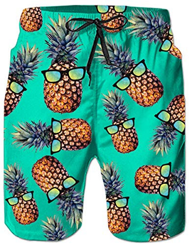 ALISISTER Herren Shorts 3D Lustige Ananas Druck Schnell Trockene Badehose Herren Sommer Strand Surf Badeshorts Mit Taschen L