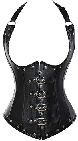 KIWI RATA Women's Steel Boned Vintage Corset Steampunk Gothic Bustier Waist Cincher Vest (S, Punk Corset Black)