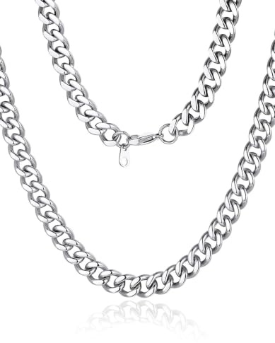 ChainsHouse Collana da uomo in argento con maglie cubane in acciaio inossidabile da 9 mm a 20 pollici da donna