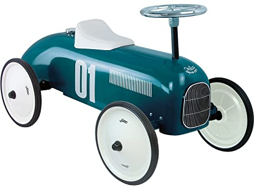Vilac - Porteur enfant - Ma voiture de course vintage en métal - Développe la motricité de votre enfant - Véhicule couleur bleu - Véhicule pour enfants - A partir de 18 mois - 1102