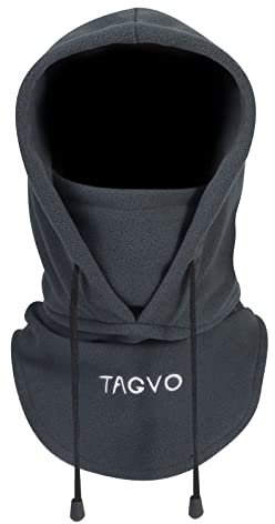 TAGVO Winter Thermal Fleece Balaclavas, Soft & Warm Adjustable Hood Hat Skiing Face Cover Face Mask Neck Warmer Snood Neck Gaiter for Running Skiing Cycling Motorbikes Hiking- Men & Women Grey