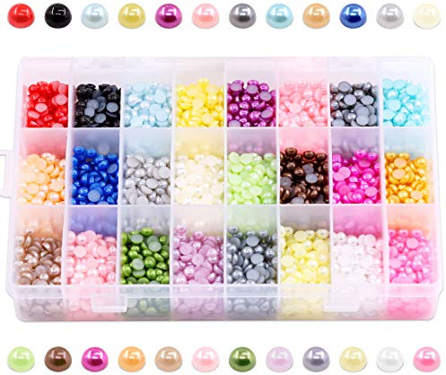 Keadic Kit surtido de 2880 perlas semicirculares de 24 colores con parte trasera plana, cuentas de media perla para manualidades, fabricación de joyas y teléfono/taza/arte de uñas/zapatos/decoración
