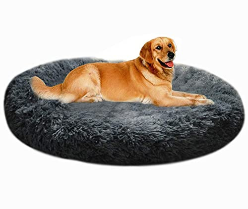 XXL Panier pour Chien Tissu Peluche,Lit Moelleux Rond pour Chat,XL Panier Chien Orthopedique,Coussin Anti Stress pour Animaux Moyen Grand Taille,Lavable Tapis Puppy,100cm