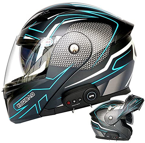 Motorcycle Helmet Flip Up Bluetooth Anti-Fog Double Visor Full Face Flip Up Motorbike Locomotive Helmet Built-in Speaker Headset Microphone for Automatic Answering DOT/ECE Approved