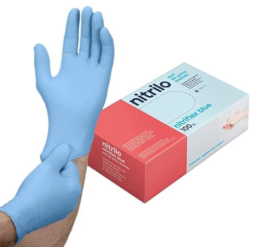 100 Guantes Nitrilo Desechables Talla XS (Caja de 100 uds), Guantes Nitrilo Azul, (LATEX FREE) Certificados CE conforme a la norma EN455 guantes de alimentos (Talla XS, Azul)