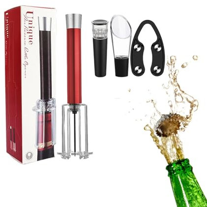 Ensemble d'ouverture de vin avec pompe à pression d'air et décapsuleur créatif et pratique - Coffret cadeau efficace - Tire-bouchon sous vide - Extracteur de bouchon (rouge)
