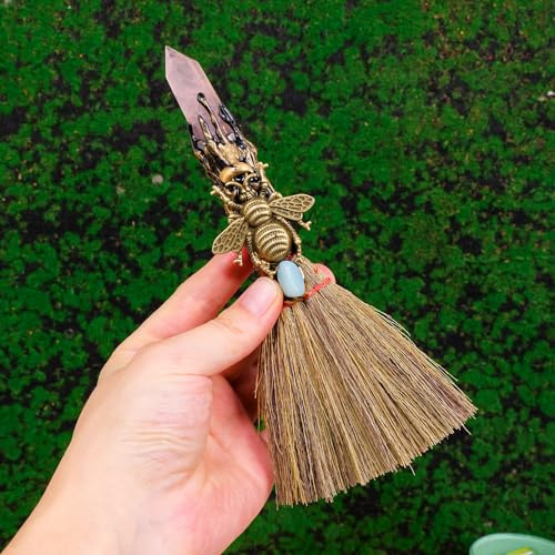 RJINGSHI Scopa magica naturale in quarzo rosa a torre, 18 - 20 cm, con punta di cristallo curativa, forniture per cristalloterapia, pulizia, camera da letto, ufficio, casa, regalo