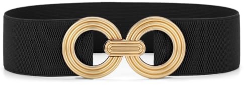 JasGood Damen Breiter Elastischer Taillengürtel Stretchy Gürtel für Kleider Hüftgürtel Goldener Schnalle Gürtel für Damen,Schwarz,100cm