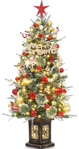 125cm Weihnachtsbaum Künstlich mit Beleuchtung, 4ft Künstlicher Weihnachten Baum mit 150 Warmweißen und Mehrfarbigen LED Lichtern 9 Modi PVC Zweigspitzen Vintage Beleuchteter Topf für Haus Büro