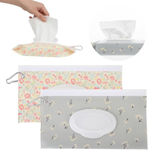 Tyqour 2 Stück Wiederverwendbare Feuchttuch Tasche Unterwegs, Tragbarer Feuchttücher Beutel, Baby Feuchttücher Tasche für Unterwegs, Reise Feuchttuchbeutel Feuchttücher Beutel Wet Wipe Bag
