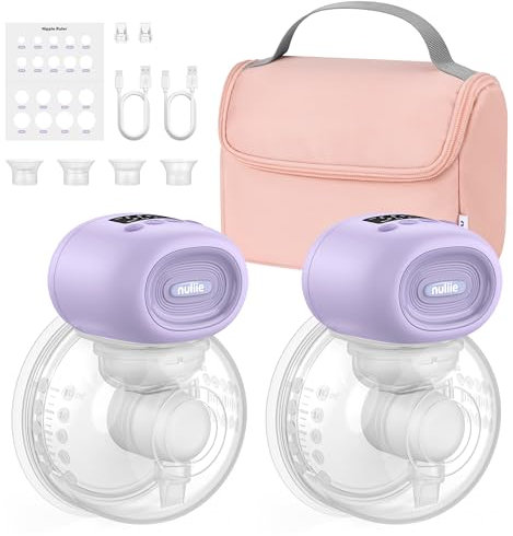 Nuliie Milchpumpe Elektrisch tragbare, Elektrische Milchpumpe freihändig mit 4 Saugmodi und 12 Stufen, inklusive 14/17/20/24/27 mm Flansch für jede Mutter (2 Packungen, Violet)