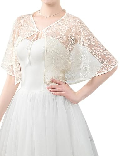 Heersan Cardigan Boléro Court Femme en Dentelle de Gilet à Manches Évasées 3/4 Boléro Elegant d'été Veste et Châle pour Robe Bretelle Mariage