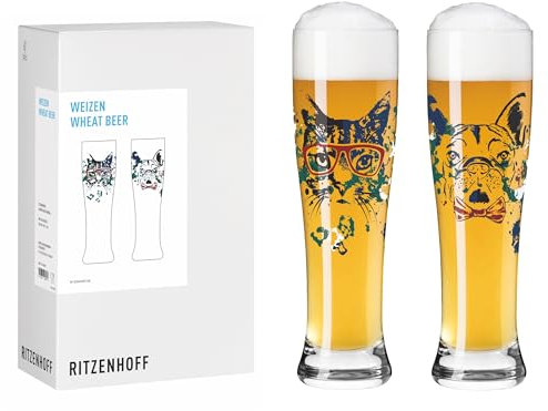RITZENHOFF 8103001 Petfluencer - Vaso de cerveza de trigo (500 ml, 2 unidades), diseño de perro y gato, multicolor
