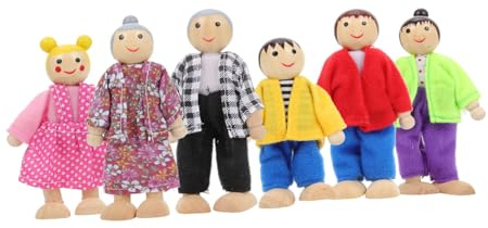 SUPVOX Set di 6 Bambole in Legno Naturale per Famiglia, Miniatura in Skin-friendly, Decorazione per Casa e Ufficio, Gioco per Ragazzo Ragazza