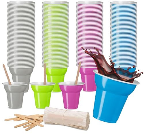 COFFISANO Lot de 200 verres à café + 200 palettes, gobelets 70 ml en plastique et palettes en bois bouleau pour expresso, boissons, orge, bureau, à emporter