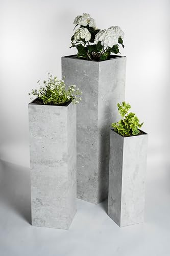 STEMA Seyfried Pflanzkübel groß außen – Blumensäule Outdoor mit integriertem Blumentopf – Pflanzsäule wetterfest – 3 Größen & 4 Farben – Für Terrasse, Garten, Balkon & Haustür (Beton, Klein)