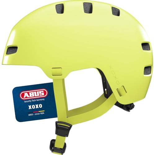 ABUS Casco de bicicleta XOXO: casco urbano con diseño skater, para monopatín, bicicleta y patinete, con mentonera optimizada, para jóvenes y adultos, talla L, amarillo liso