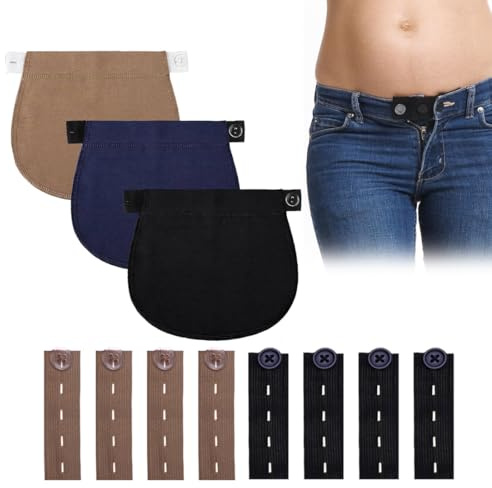 8 Pezzi Allarga Pantaloni Fibbia Di Estensione Regolabile+3 Pezzi Estensori Cintura Premaman, Bottone Allarga Pantaloni, Pulsante Elastici Estensione Vita, per L'inizio Della Gravidanza