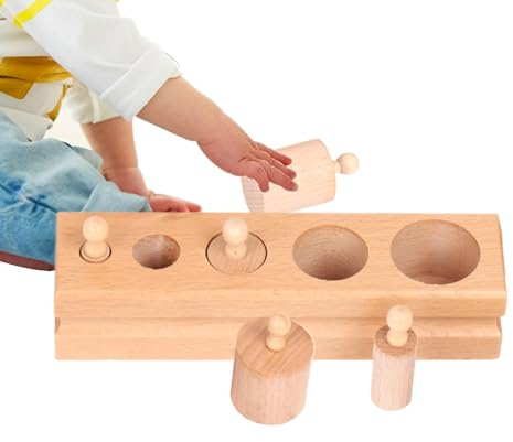 Juego de formas apilables y de encastre | Juego de peldaños y varillas de madera con cilindros A | Para niños en edad preescolar para aprendizaje, desarrollo y entrenamiento