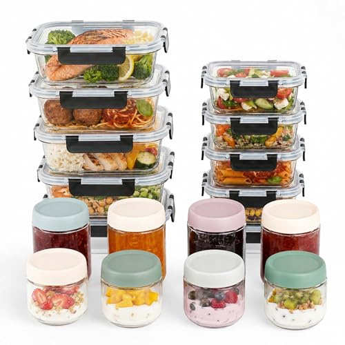 Relaxdays matförvaringsburkar & konserveringsglas, 18-pack, transparenta | 4 storlekar, klämförslutning, skruvlock